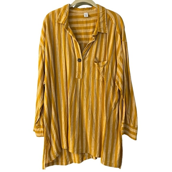 Old Navy Linen Blend Mustard Striped Lagenlook Tunic Sz XXL - Picture 2 of 10